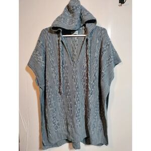 Cuddle Knit hooded Blue Knitted blanket smock poncho pullover Vintage